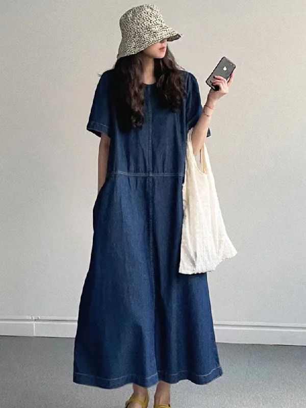 Midi dresses with polka dot prints for a playful summer outfit VibeMartini-Simple Solid Color Casual Classic Denim Dress Midi dresses with polka dot prints for a playful summer outfit VibeMartini-Simple Solid Color Casual Classic Denim Dress