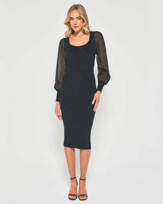 Midi dresses with puff sleeves for a vintage - inspired look TANIA MIDI DRESS -BLACK