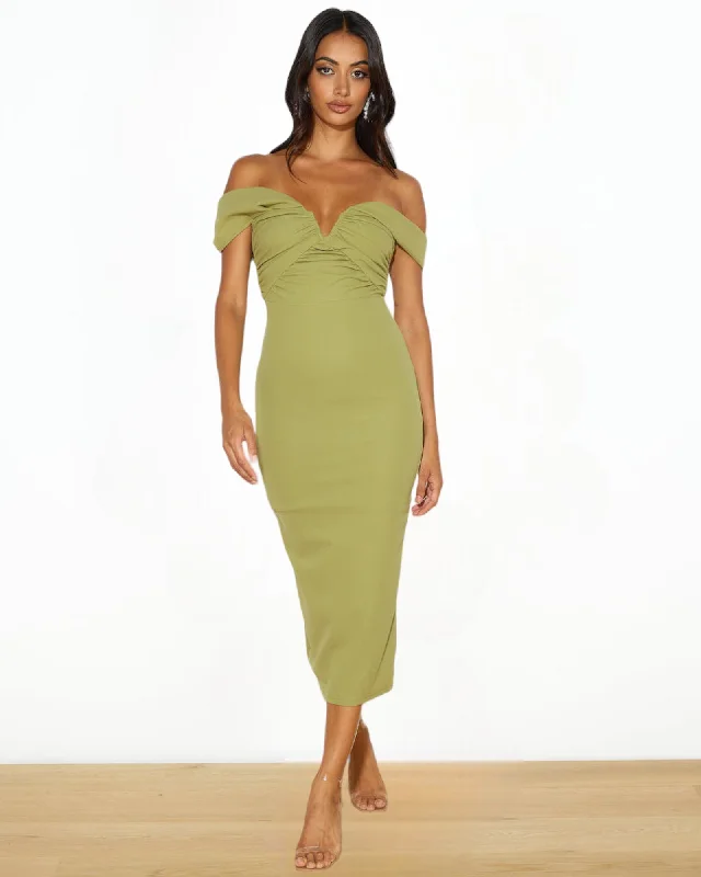 High - low midi dresses with geometric patterns for a modern party ZIYA MIDI DRESS -OLIVE High - low midi dresses with geometric patterns for a modern party ZIYA MIDI DRESS -OLIVE