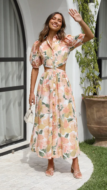 Midi dresses with ruched bodices for a feminine and fitted feel Kylo Midi Dress - Mallorca Floral Midi dresses with ruched bodices for a feminine and fitted feel Kylo Midi Dress - Mallorca Floral