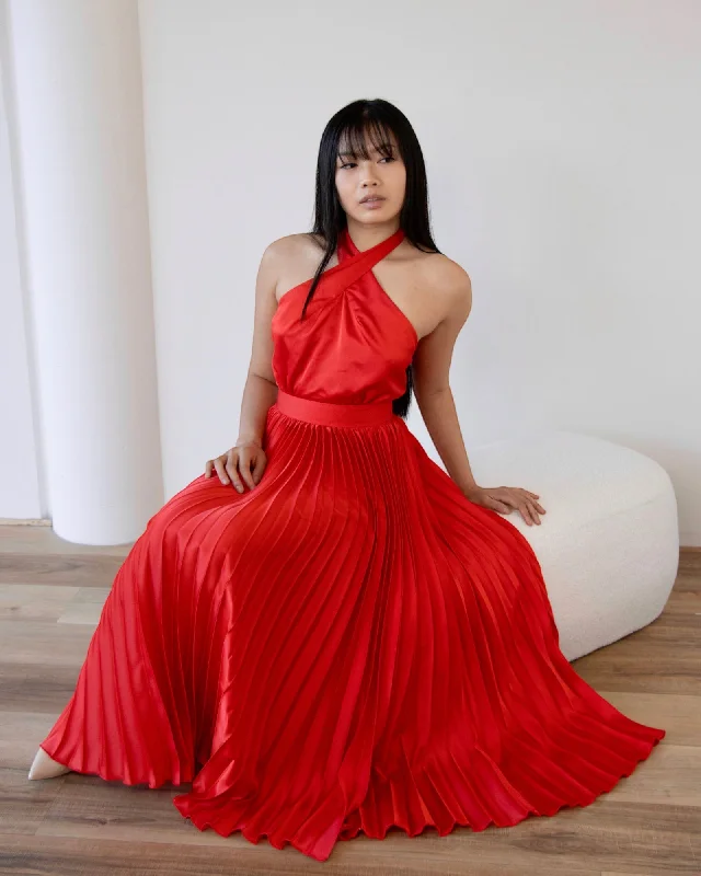 Midi dresses with wrap - around skirts for a customizable fit KENJI MAXI DRESS -RED