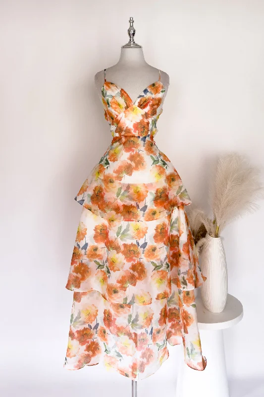 Midi dresses with belted waists to accentuate the figure Kaelith Floral Maxi Dress - Orange Midi dresses with belted waists to accentuate the figure Kaelith Floral Maxi Dress - Orange