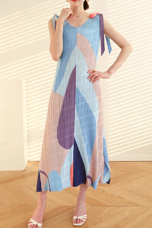 Midi dresses with metallic threads for a glamorous evening event Fully Pleated Tie-Shoulder Print Dress Midi dresses with metallic threads for a glamorous evening event Fully Pleated Tie-Shoulder Print Dress