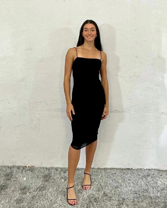 Midi dresses with cold - shoulder cutouts for a trendy style LIZZA MIDI DRESS -BLACK Midi dresses with cold - shoulder cutouts for a trendy style LIZZA MIDI DRESS -BLACK