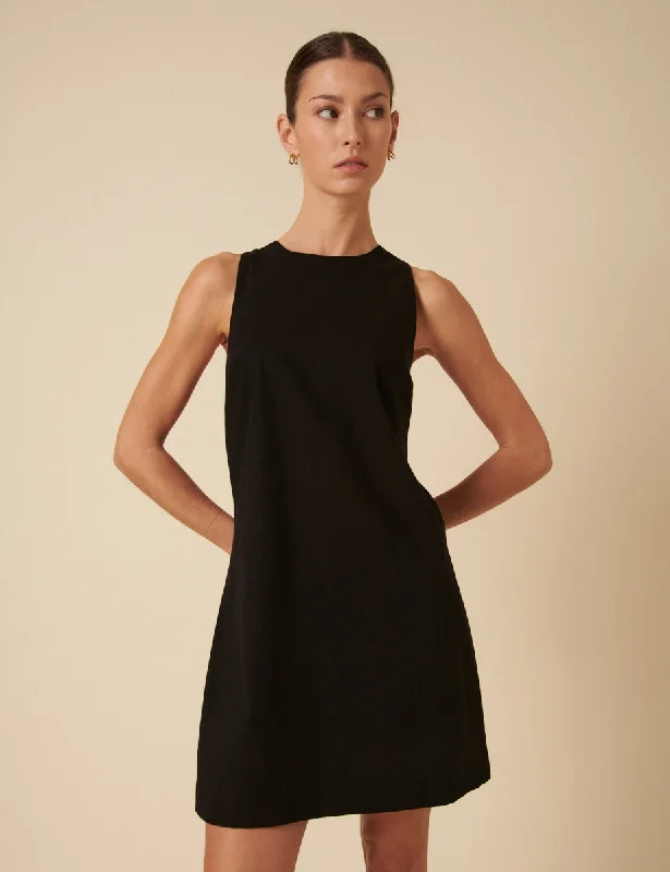 Mini dresses with ruched bodices for a feminine touch Black Linen-blend Palermo Mini Dress Mini dresses with ruched bodices for a feminine touch Black Linen-blend Palermo Mini Dress