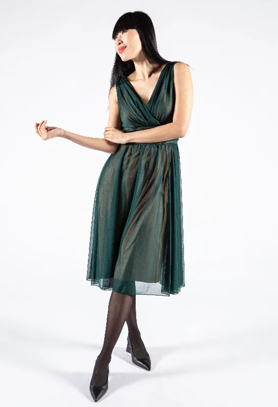 Midi dresses with denim fabric for a casual yet stylish day out Waisted Mesh Dress