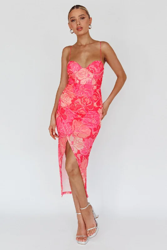 Midi dresses with off - the - shoulder necklines for a flirty look Westwood Split Front Maxi Dress Floral Pink Midi dresses with off - the - shoulder necklines for a flirty look Westwood Split Front Maxi Dress Floral Pink