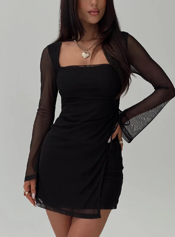 Strapless mini dresses for a beach vacation Martinez Long Sleeve Mini Dress Black