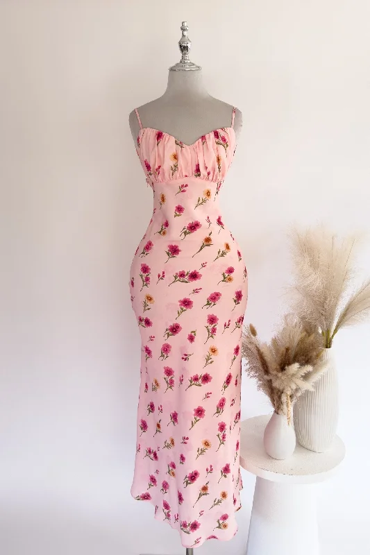 Midi dresses with fringe details for a fun and energetic style Pink Floral Maxi Dress - SAMPLE SALE