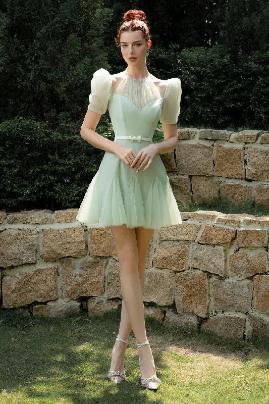 Mini dresses with puff sleeves for a vintage look Spring A-line Puffy Sleeved Tulle Mini Dress Mini dresses with puff sleeves for a vintage look Spring A-line Puffy Sleeved Tulle Mini Dress
