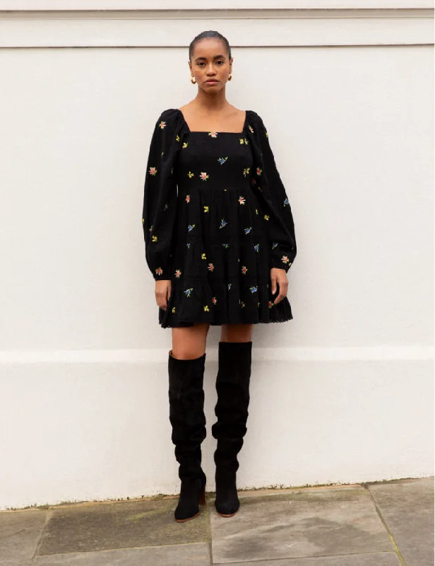 Mini dresses with belted waists for a defined silhouette Black Floral Embroidered Whitley Mini Dress Mini dresses with belted waists for a defined silhouette Black Floral Embroidered Whitley Mini Dress