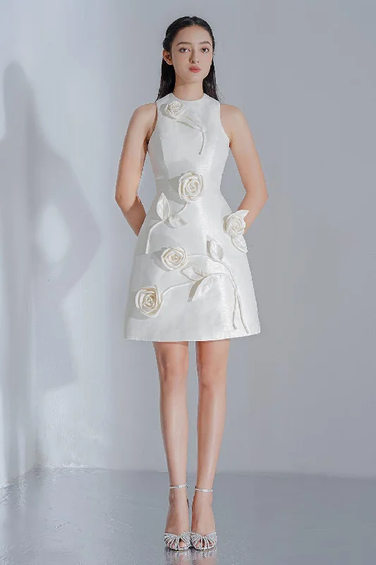Mini dresses with keyhole necklines Yasmine Sheath Round Neck Taffeta Mini Dress