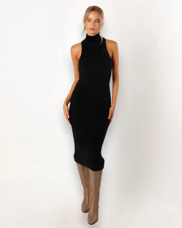 Wrap - style midi dresses in silk for a sophisticated office look BALMUE MIDI DRESS -BLACK Wrap - style midi dresses in silk for a sophisticated office look BALMUE MIDI DRESS -BLACK