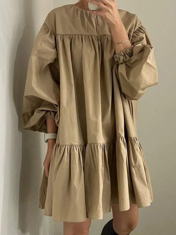 Velvet midi dresses in jewel tones for a glamorous winter event VibeMartini-Simple Crew Neck Pleated Casual Balloon Sleeve Dress Velvet midi dresses in jewel tones for a glamorous winter event VibeMartini-Simple Crew Neck Pleated Casual Balloon Sleeve Dress