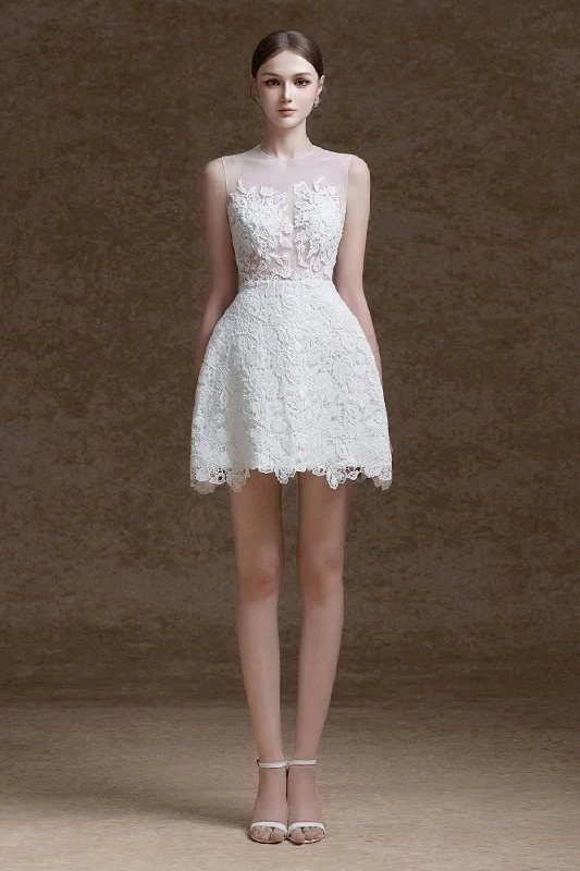 Mini dresses with ruched bodices for a feminine touch Amour A-line Sleeveless Lace Mini Dress Mini dresses with ruched bodices for a feminine touch Amour A-line Sleeveless Lace Mini Dress