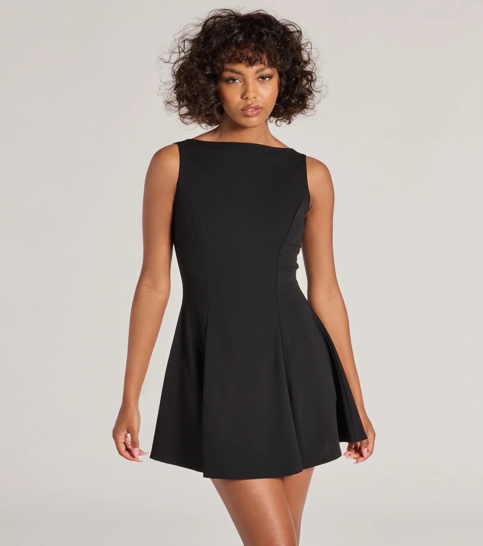 Denim mini dresses with distressed details Timeless Elegance Boat Neck Crepe Skater Dress Denim mini dresses with distressed details Timeless Elegance Boat Neck Crepe Skater Dress