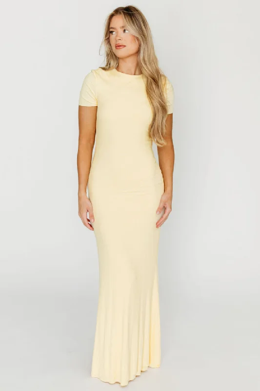 Sleeveless midi dresses with lace details for summer weddings The Charlie Ribbed Maxi Dress in Butter Yellow - Bump Friendly PRE-ORDER Sleeveless midi dresses with lace details for summer weddings The Charlie Ribbed Maxi Dress in Butter Yellow - Bump Friendly PRE-ORDER