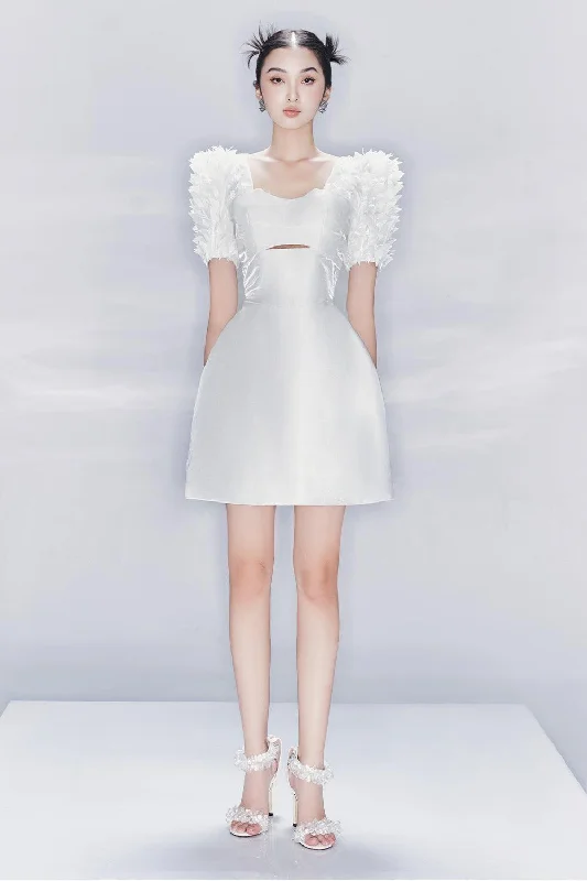 Mini dresses with off - the - shoulder styles Gaudi A-line Square Neck Taffeta Mini Dress Mini dresses with off - the - shoulder styles Gaudi A-line Square Neck Taffeta Mini Dress
