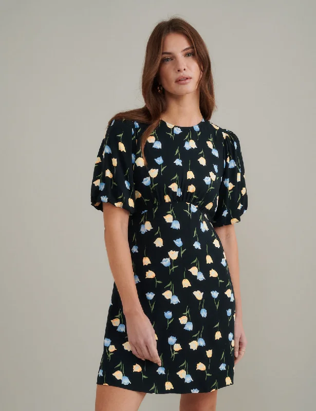 Mini dresses with patchwork designs for a unique style Black Floral Benita Mini Dress Mini dresses with patchwork designs for a unique style Black Floral Benita Mini Dress