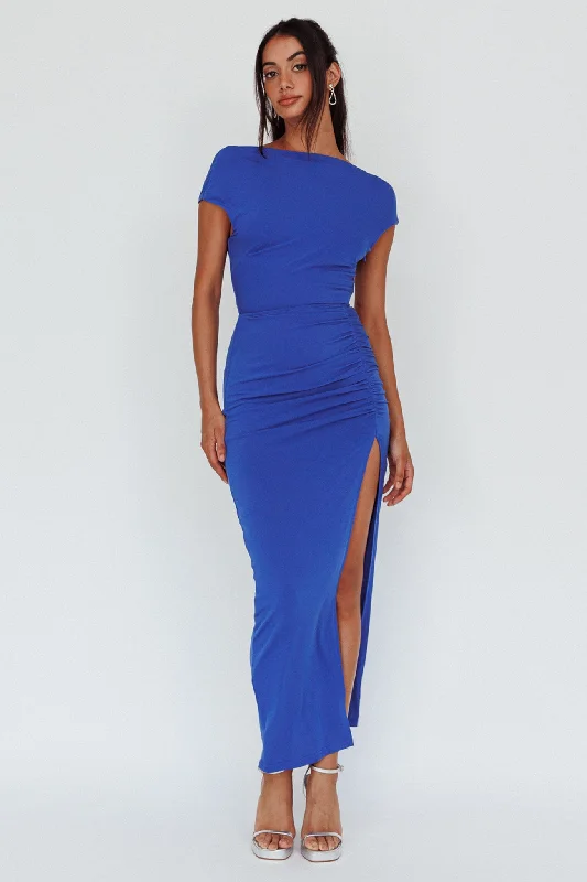 Midi dresses with sheer panels for a touch of allure Lucinda Cap Sleeve Ruched Midi Dress Blue Midi dresses with sheer panels for a touch of allure Lucinda Cap Sleeve Ruched Midi Dress Blue