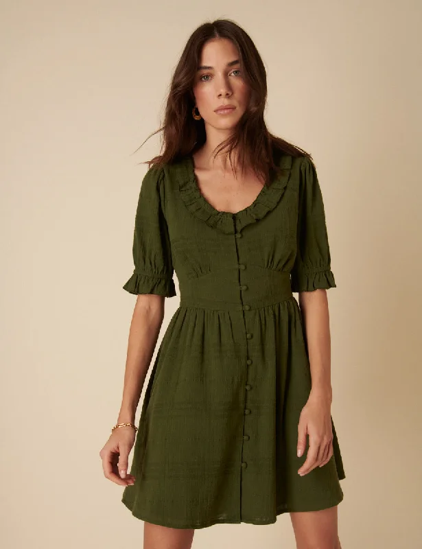 Mini dresses with V - necklines for a flattering shape Khaki Flossie Mini Dress