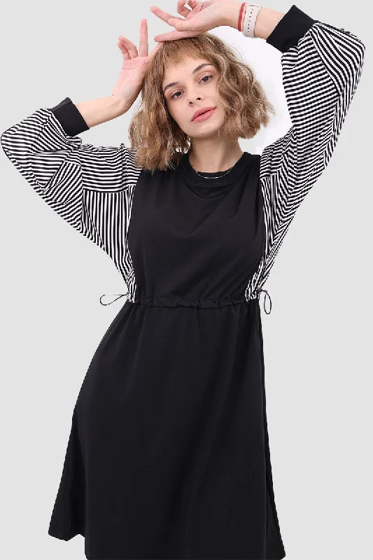 Midi dresses with mesh inserts for a trendy and breathable option Drawstring Waist Long Sleeve Dress Midi dresses with mesh inserts for a trendy and breathable option Drawstring Waist Long Sleeve Dress