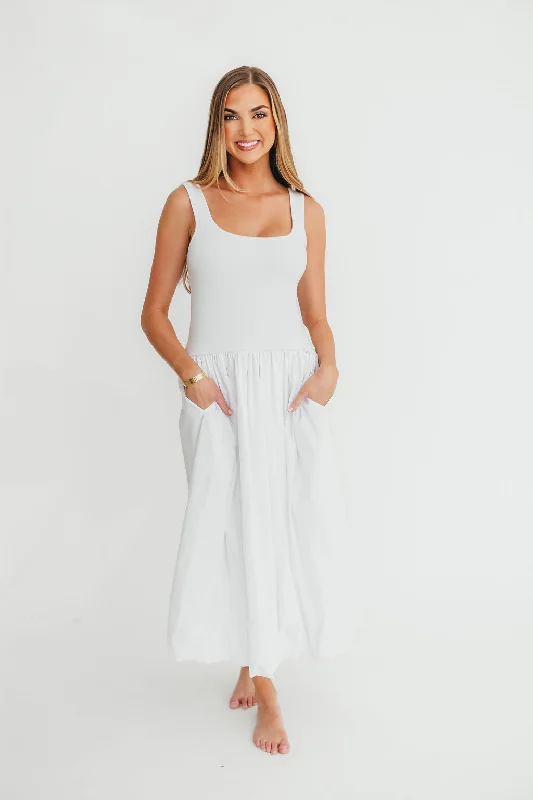 Midi dresses with ruched sleeves for a more fitted and stylish arm look Betty Dress in White Midi dresses with ruched sleeves for a more fitted and stylish arm look Betty Dress in White