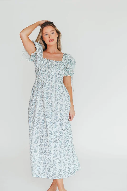 Midi dresses with wrap - around skirts for a customizable fit 100% Cotton Savanna Steppe Dress in Blue - Bump Friendly & Inclusive Sizing (Restocking in May) Midi dresses with wrap - around skirts for a customizable fit 100% Cotton Savanna Steppe Dress in Blue - Bump Friendly & Inclusive Sizing (Restocking in May)