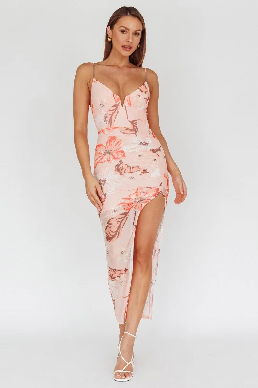 Midi dresses with button - down skirts for a unique and functional design Lake Como Fitted Bodice Side Split Dress Floral Pink Midi dresses with button - down skirts for a unique and functional design Lake Como Fitted Bodice Side Split Dress Floral Pink