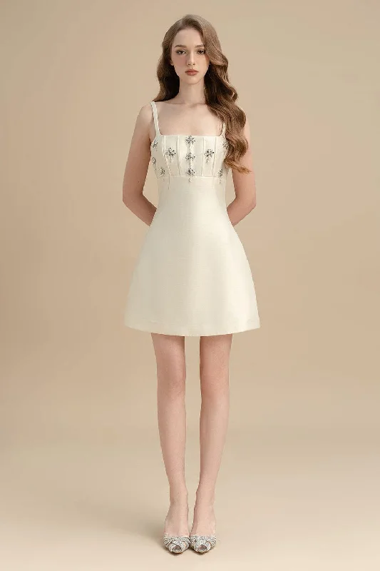 Mini dresses with beaded embellishments for a fancy event Calliope A-line Square Neck Taffeta Mini Dress Mini dresses with beaded embellishments for a fancy event Calliope A-line Square Neck Taffeta Mini Dress