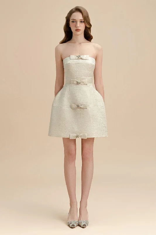 Mini dresses with asymmetric hems for a fashion - forward look Niamh Pegged Straight Across Neck Jacquard Mini Dress Mini dresses with asymmetric hems for a fashion - forward look Niamh Pegged Straight Across Neck Jacquard Mini Dress