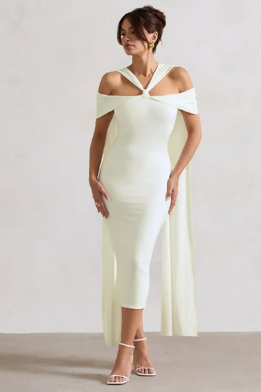 Midi dresses with belted waists to accentuate the figure Galia | White Strappy Midi Dress With Drape Midi dresses with belted waists to accentuate the figure Galia | White Strappy Midi Dress With Drape
