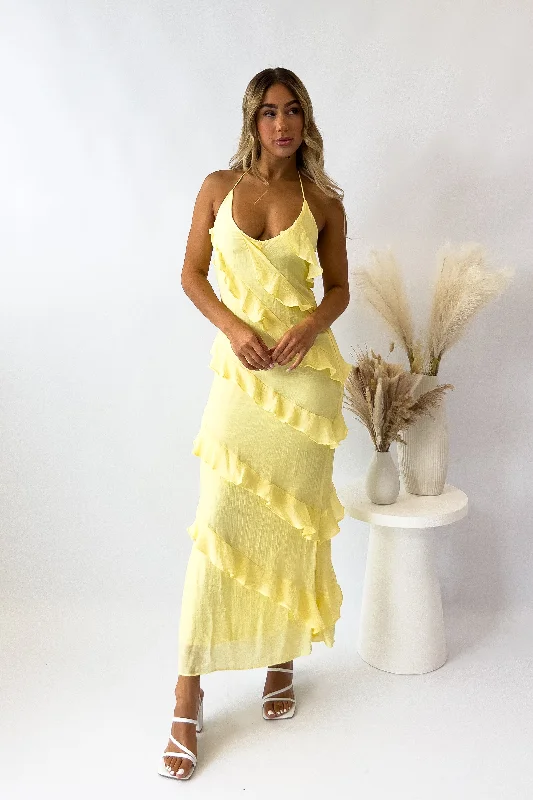 Midi dresses with satin - finish fabrics for a luxurious feel Ella Midi Dress - Yellow Midi dresses with satin - finish fabrics for a luxurious feel Ella Midi Dress - Yellow