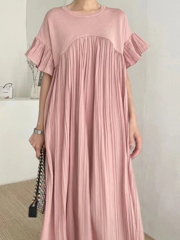 Sleeveless midi dresses with lace details for summer weddings VibeMartini-French Casual Split-joint Pleated Dress Sleeveless midi dresses with lace details for summer weddings VibeMartini-French Casual Split-joint Pleated Dress