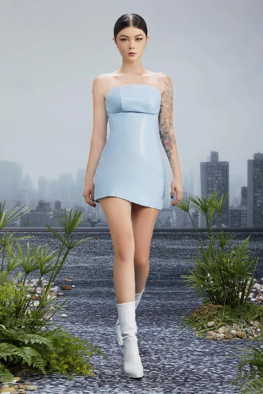 Mini dresses with pleated skirts for a classic look Glossies Bodycon Straight Across Neck Pu Leather Mini Dress Mini dresses with pleated skirts for a classic look Glossies Bodycon Straight Across Neck Pu Leather Mini Dress