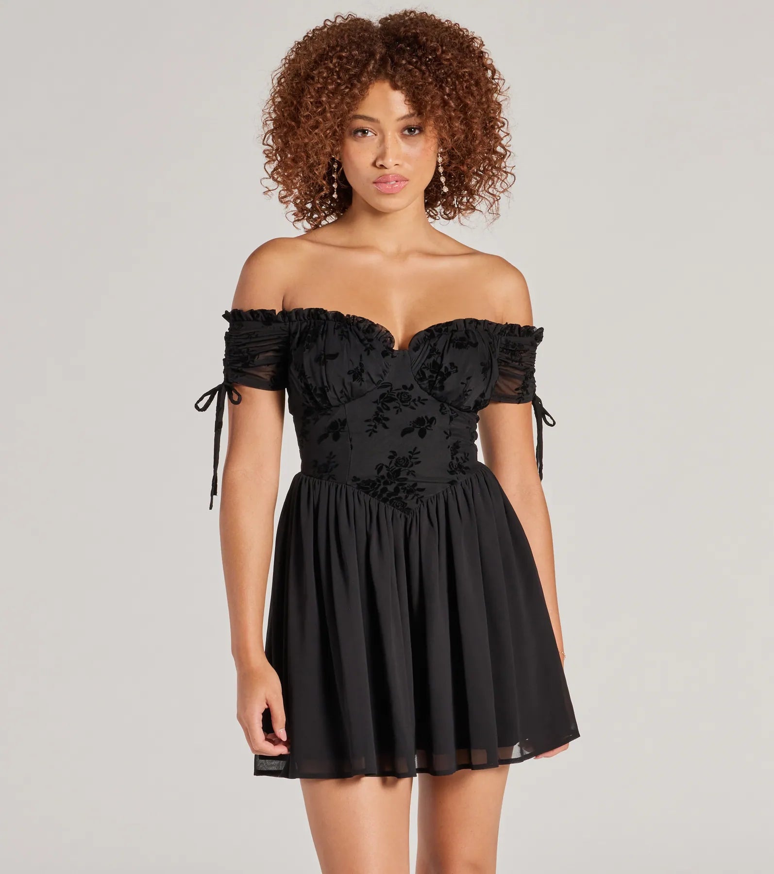 Mini dresses with high - low hems for a modern twist Radiating Luxe Flocked Velvet Skater Dress