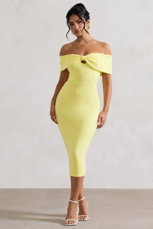 Midi dresses with mesh inserts for a trendy and breathable option Hope | Lemon Bow Bardot Midi Dress Midi dresses with mesh inserts for a trendy and breathable option Hope | Lemon Bow Bardot Midi Dress