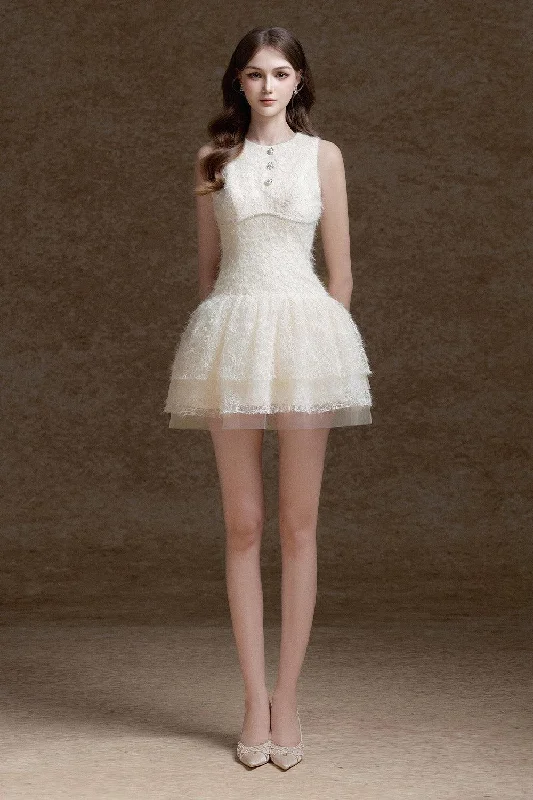 Polyester mini dresses for easy care Catina Layered Jewel Neck Lace Mini Dress