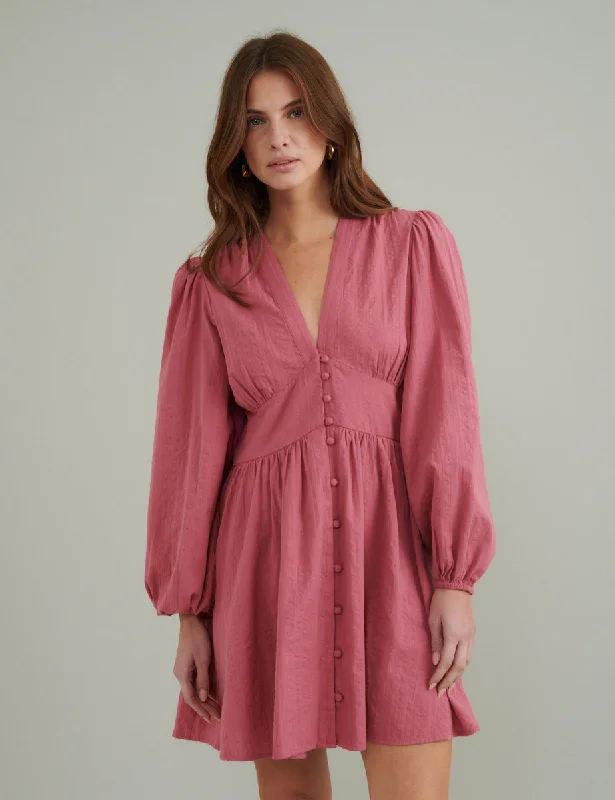 Sheer mini dresses with lace inserts Pink Long Sleeve Starlight Mini Dress