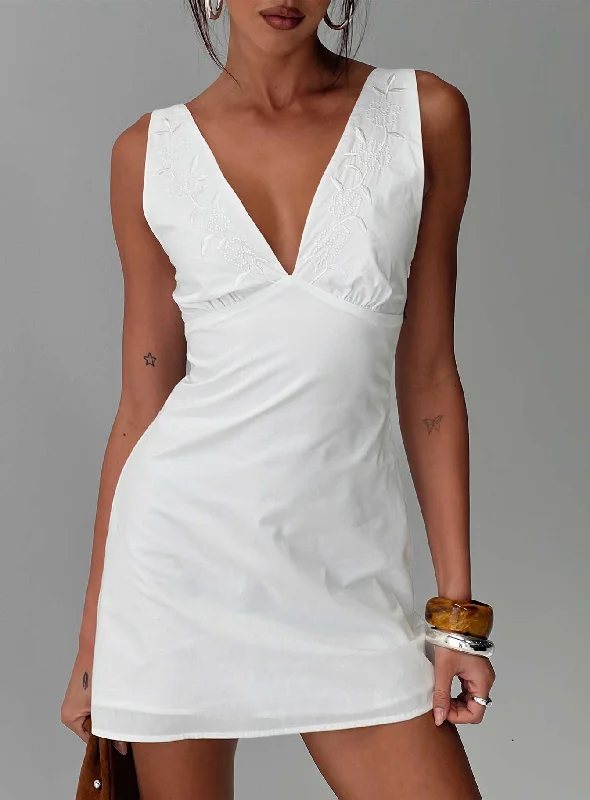 Mini dresses with pom - pom trims for a playful feel Florien Broderie Mini Dress White Mini dresses with pom - pom trims for a playful feel Florien Broderie Mini Dress White