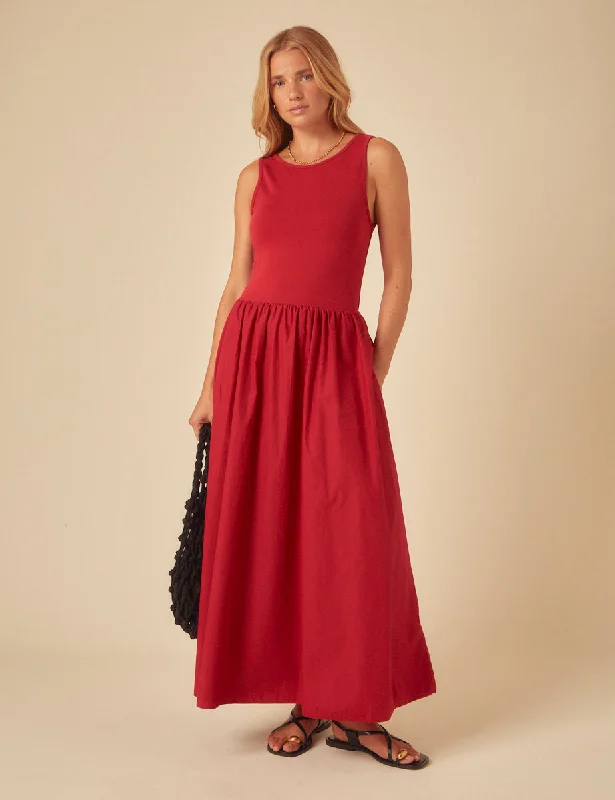 Leather mini dresses for a edgy style Red Vera Midi Dress