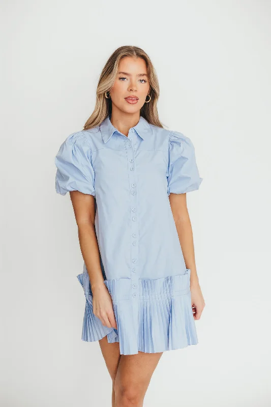 Midi dresses with tiered skirts for a bohemian festival look Alicia Pleated Hem Mini Dress in Powder Blue Midi dresses with tiered skirts for a bohemian festival look Alicia Pleated Hem Mini Dress in Powder Blue