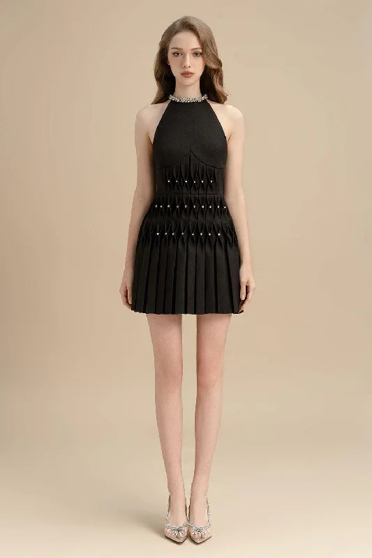 Mini dresses with pleated skirts for a classic look Vesper A-line Jewel Neck Rayon Blend Mini Dress Mini dresses with pleated skirts for a classic look Vesper A-line Jewel Neck Rayon Blend Mini Dress