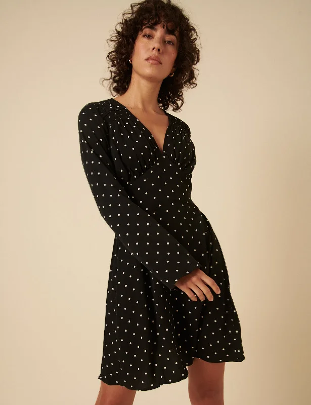 Velvet mini dresses for autumn weddings Black Polka Dot Lydia Mini Dress