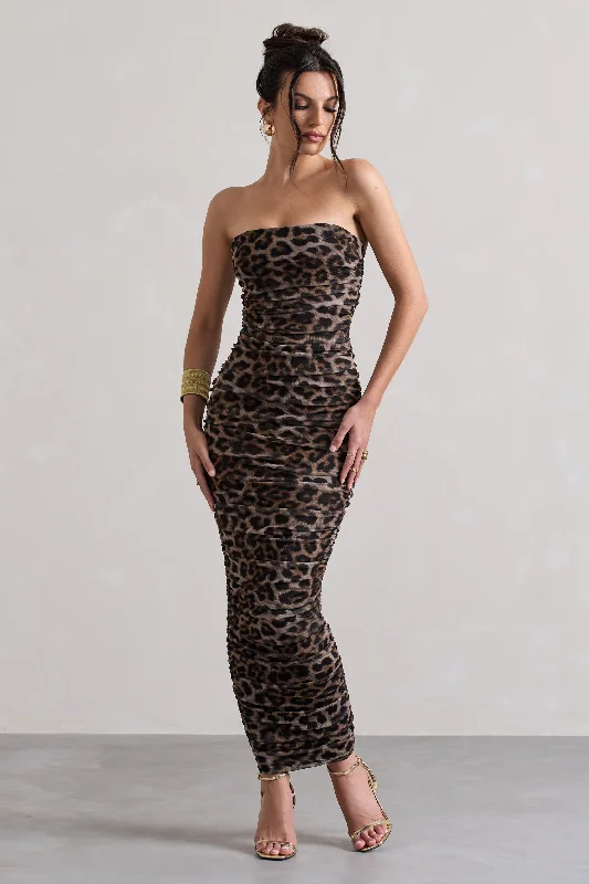 Midi dresses with polka dot prints for a playful summer outfit My Lady | Leopard Print Strapless Bodycon Ruched Mesh Midi Dress Midi dresses with polka dot prints for a playful summer outfit My Lady | Leopard Print Strapless Bodycon Ruched Mesh Midi Dress