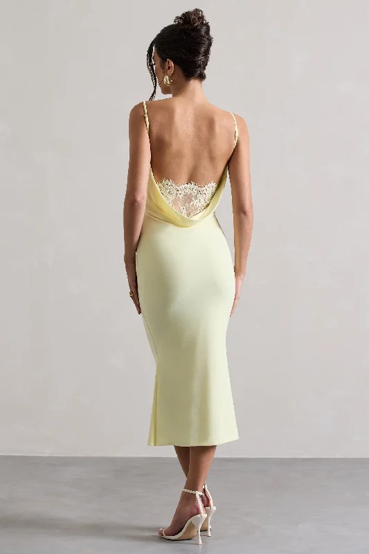 Midi dresses with polka dot prints for a playful summer outfit Addison | Lemon Cowl-Neck Open-Back Midi Dress With Lace Midi dresses with polka dot prints for a playful summer outfit Addison | Lemon Cowl-Neck Open-Back Midi Dress With Lace