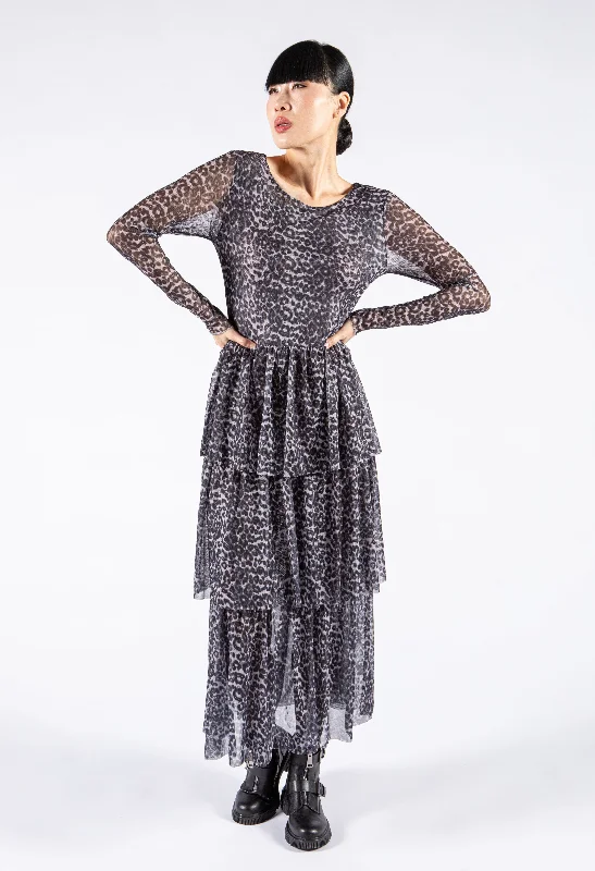 High - low midi dresses with geometric patterns for a modern party Mesh Leo Print Tiered Dress High - low midi dresses with geometric patterns for a modern party Mesh Leo Print Tiered Dress