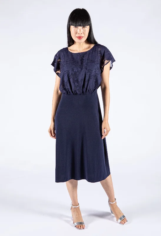 Midi dresses with asymmetric hems for a fashion - forward and dynamic appearance Sheer Floral Detail Midi Dress Midi dresses with asymmetric hems for a fashion - forward and dynamic appearance Sheer Floral Detail Midi Dress