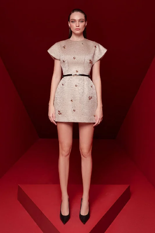Plaid mini dresses for fall fashion Lila A-line Round Neck Brocade Mini Dress