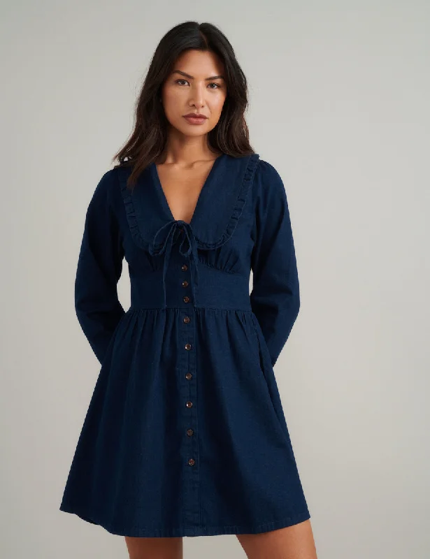 Mini dresses with side slits for a sexy appeal Dark Wash Denim Ottilie Mini Dress